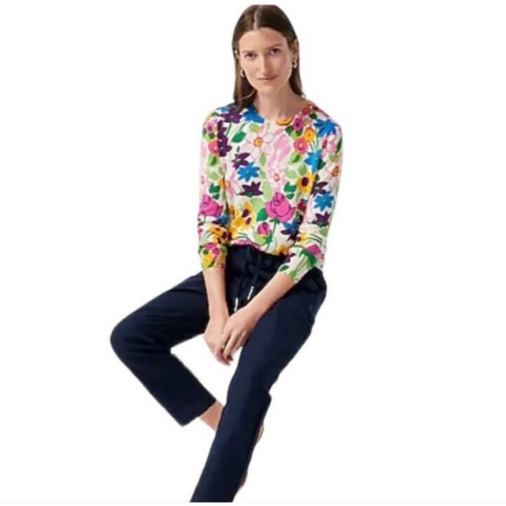 J. Crew Floral Pullover Merino Wool Sweater Size Small Crewneck - Picture 2 of 12